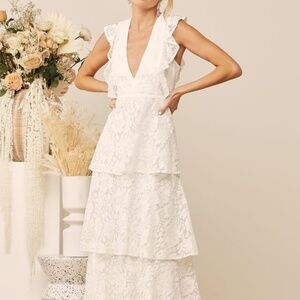Lulus Molinetto White Lace Ruffled Tiered Sleeveless Maxi Dress